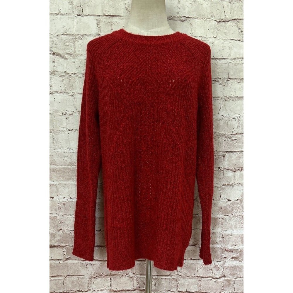 Apt. 9 Womens Sweater Pointelle Shine Crewneck Pullover Tango Red Shine Size L